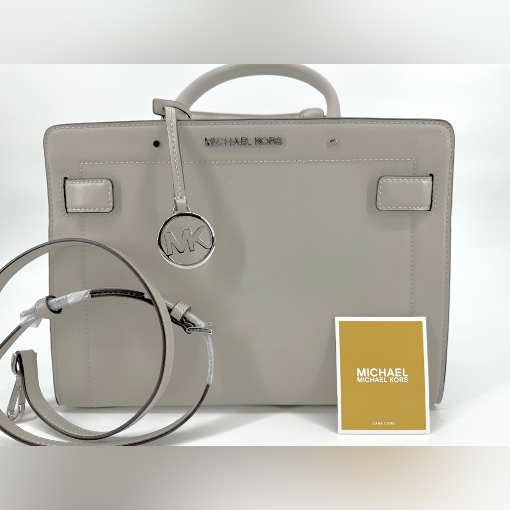 NWT Michael Kors Saffiano Leather Satchel - Light Gray with Silver Hardware - Picture 4 of 6